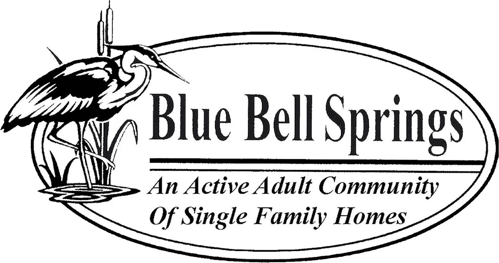 A black and white logo of blue bell springs.